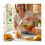 Yağmur Store Akasya Kapaklı Borosilikat Cam Sürahi - 4 Farklı Model ve 1.8 Lt ve 2 Lt Büyük Boy Seçenekli Isıya Dayanıklı Meşrubat ve Su Karafı (Çizgili Konik 1.8 Litre) - --