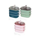 Yağmur Store Beslenme Kutusu 3 Katlı Paslanmaz Çelik - 1450ML Yeni Nesil Sefer Tası (Pembe) - 0,5 x 7 cm