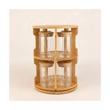 Yağmur Store Doğal Bambu 360° Döner Standlı 10'lu Cam Baharatlık Seti - Büyük Boy (250 Ml) Ahşap Kapaklı Baharat Takımı - 0,5 x 7 cm
