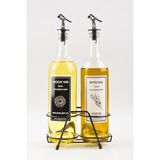 Yağmur Store Şeffaf 750 ml Siyah Beyaz Etiketli Siyah Standlı Akıtıcılı Yağlık Yağdanlık
