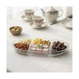 Yağmur Store Şık Tasarımlı 3 Bölmeli Cam Kahvaltılık – 27X15 cm Dayanıklı Servis Tabağı, Çok Bölmeli Sunum Kabı, Çizgili Desen Modern Cam Meze ve Atıştırmalık Tabağı