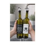 Yağmur Store Zeytinyağı ve Ayçiçek Yağı Şişesi Seti, Beyaz Etiket ve Yağdanlık Aparatlı, Korumalı Ahşap Standlı 750 Ml, 2 Adet, Yeşil Cam Şişe (Korumalı Standlı, Gri)
