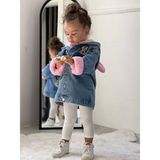 Yağmurun Butiği Kapşonlu Minnie Mouslu Nakışlı Peluşlu ve Düğmeli Kız Çocuk Kot Mont - 6 - 7 Yaş - Mavi - Mavi