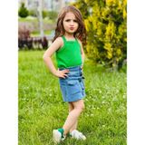 Yağmurun Butiği Kot Etek ve Askılı Badi Kız Çocuk Yazlık Kombin - 5 - 6 Yaş - 00430 Yeşil