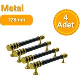 Yahya 4 Adet Halka Boru Altın Siyah Metal Mobilya Kulpu 128MM - Siyah - Gold