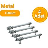 Yahya 4 Adet Halka Boru Çizgili Kroma Beyaz Metal Mobilya Kulpu 160MM - Beyaz - Krom