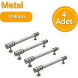 Yahya 4 Adet Halka Boru Kroma Beyaz Metal Mobilya Kulpu 128MM - Krom - Beyaz