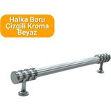 Yahya 50 Adet Halka Boru Çizgili Kroma Beyaz Metal Mobilya Kulbu Seti 160 mm - Beyaz - Krom