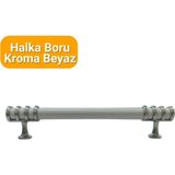 Yahya 50 Adet Halka Boru Kroma Beyaz Metal Mobilya Kulbu 128 mm - Beyaz - Krom