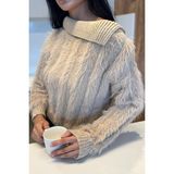 Yaka Detaylı Sakallı Triko Kazak P-00017982 - Bej - Standart