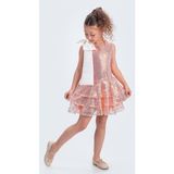 Yaka Fiyonk Işıltılı Pul Payet Kumaş Kız Çocuk Abiye Elbise M00702 - 10 Yaş - Somon
