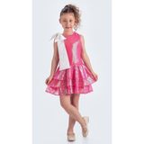 Yaka Fiyonk Işıltılı Pul Payet Kumaş Kız Çocuk Abiye Elbise M00702 - 4 Yaş - Fuşya