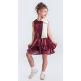 Yaka Fiyonk Pul Payet Kumaşlı Kız Çocuk Abiye Elbise M00702 - 12 Yaş - Bordo