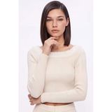 Yaka Kürk Detaylı Fitilli Crop Triko Bluz