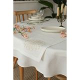 Yakacihome Çiçek Güpürlü 4 'lü Amerikan Servis& Runner Gardenya Keten Yıkanabilir Leke Tutmaz Premium Çeyiz Set - 140 x 140 cm - Beyaz