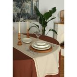 Yakacihome Elora Duck Keten Yıkanabilir Leke Tutmaz Cappuccino Kopenaki Dantel Detaylı Runner 40X140 cm - 40 x 140 cm