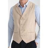 Yakalı Basic Kruvaze V Yaka Slim Fit Yelek Bej 48