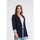 Yakalı Cepli Uzun Kol Katlamalı Blazer Kumaş Ceket-Lacivert