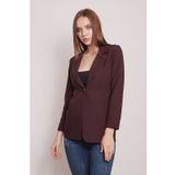Yakalı Cepli Uzun Kol Katlamalı Blazer Kumaş Ceket-Mürdüm