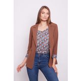 Yakalı Cepli Uzun Kol Katlamalı Blazer Kumaş Ceket - Taba
