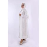 Yakalı Dantel Güpür Detay Abaya 7830 Ekru