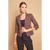 Yakalı Flato Cepli Capri Truvakar Kol Kısa Blazer Kumaş Ceket -Kaki - 40
