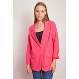 Yakalı Kolu Katlamalı Cep Kapaklı Salaş Boyfriend Oversize Hafif Likralı Kumaş Blazer Ceket-Koyu Pembe - 40