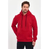 Yakamel Erkek 3 Iplik Kapşonlu Oversize Sweatshirt - 023-Kırmızı - XL
