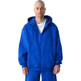 Yakamel Erkek Basic Saks Mavi Unisex Tam Fermuar Sweatshirt Hırka