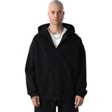 Yakamel Erkek Basic Siyah Unisex Tam Fermuar Sweatshirt Hırka