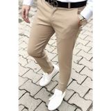 Yakamel Erkek Bej Slim Fit Bilek Boy Esnek Kumaş Kaliteli Cepli Kumaş Pantolon