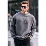 Yakamel Erkek Füme Oversize Fit Normal Kesim 3 Iplik Pamuklu Bisiklet Yaka Sweatshirt