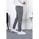 Yakamel Erkek Gri Melanj Slim Fit Bilek Boy Esnek Kumaş Yüksek Bel Cepli Kumaş Pantolon