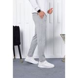 Yakamel Erkek Gri Slim Fit Bilek Boy Esnek Kumaş Yüksek Bel Cepli Kumaş Pantolon