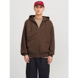 Yakamel Erkek Kahverengi 3İplik Polarlı Kapşonlu Oversize Sweatshirt Hırka