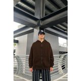 Yakamel Erkek Kahverengi Bol Kalıp Basic Baskısız Düz Sweatshirt Hırka