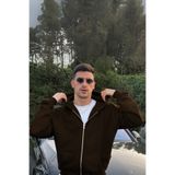 YAKAMEL Erkek KAHVERENGİ Tam Fermuarlı Kanguru Cepli Premium Model Hırka