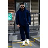 YAKAMEL ERKEK KIŞLIK EŞOFMAN TAKIMI LACİVERT 3 İPLİK İÇİ POLARLI OVERSİZE