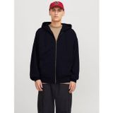 Yakamel Erkek Lacivert 3İplik Polarlı Kapşonlu Oversize Sweatshirt Hırka