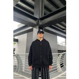 YAKAMEL Erkek SİYAH Bol Kalıp Basic Baskısız Düz Sweatshirt Hırka