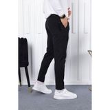 Yakamel Erkek Siyah Slim Fit Bilek Boy Esnek Kumaş Yüksek Bel Cepli Kumaş Pantolon