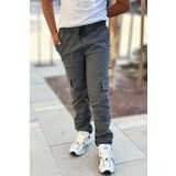 YAKAMEL Erkek Yüksek Bel Esnek Rahat Beli Lastikli Komando Cepli Füme Çocuk Okul Pantolonu