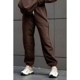 Yakamel Kadın 3 Iplik Jogger Paçası Lastikli Eşofman Altı - Kahverengi - XL