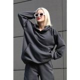 YAKAMEL KADIN 3 İPLİK KAPŞONLU KANGURU CEP 3 İPLİK ŞARDONLU SWEATSHİRT
