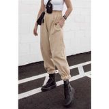 Yakamel Kadın Bej Jogger Eşofman Altı Kalın İçi Polarlı Yüksek Bel Paçası Lastikli Beige Sweatpants