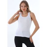 Yakamel Kadın Beyaz Fitilli Basic Örme Askılı Trend Spor Atlet - 001-Beyaz - XL