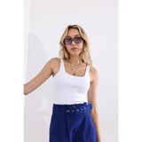 Yakamel Kadın Beyaz Fitilli Görünümlü Askılı Basic Esnek Yazlık Spor Atlet - 001-Beyaz