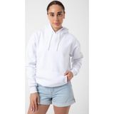 Yakamel Kadın Beyaz İçi Polar Sweatshirt Kapşonlu Cepli Günlük Stil Oversize White Hoodie