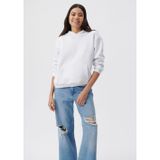 Yakamel Kadın Beyaz Sweatshirt Kalın Kanguru Cepli Kapüşonlu Baskısız Hoodie