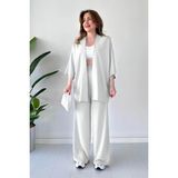 Yakamel Kadın Dökümlü Bürümcük Yazlık Kimono Alt Üst Takım - 001-Beyaz